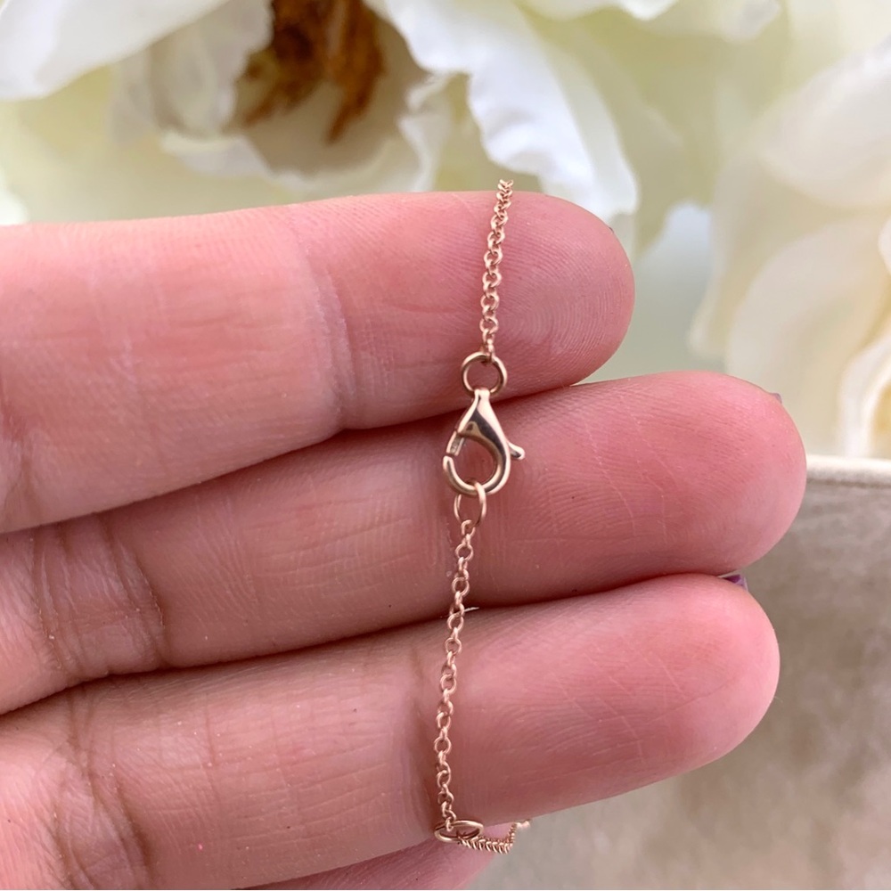 14K Solid Rose Gold Diamond Baguette Bar 16”-18” Adjustable Necklace - Picture 6 of 7